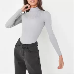 image of Missguided Petite Extreme Rib High Neck Body - Grey