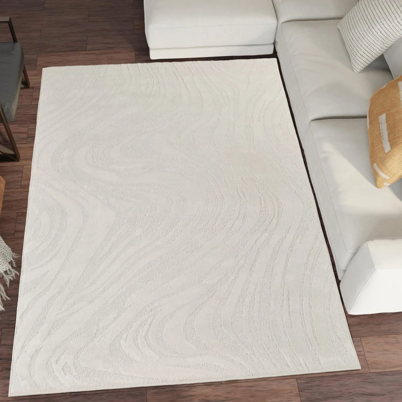 Image of Hamilton Modern Metallic Sheen Area Rug - Marble Inspired Design Cream 120Cm X 170Cm