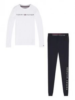 Image of Tommy Hilfiger Boys Long Sleeve Logo Pyjama - White, Size 10-12 Years
