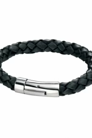 image of Fred Bennett Black Leather Braid Bracelet JEWEL B3672