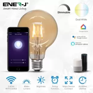 Image of Smart WiFi Vintage G95 LED Globe Bulb Amber Glass Dimmable & CCT Changing, 8.5W