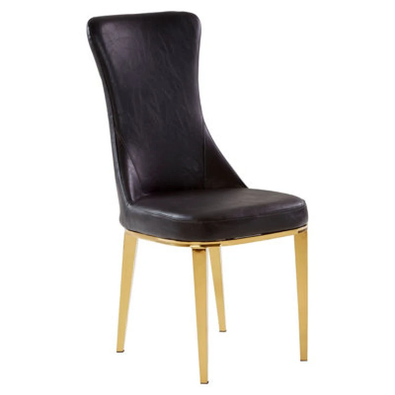 Image of Premier Housewares Black Leather Dining Chair, Effortless Cleaning Lounge Chair for Living Room, Space-Saving Dining Chair Gold
