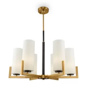 image of Modern Fortano 6 Light Brass Chandelier Glass Shade