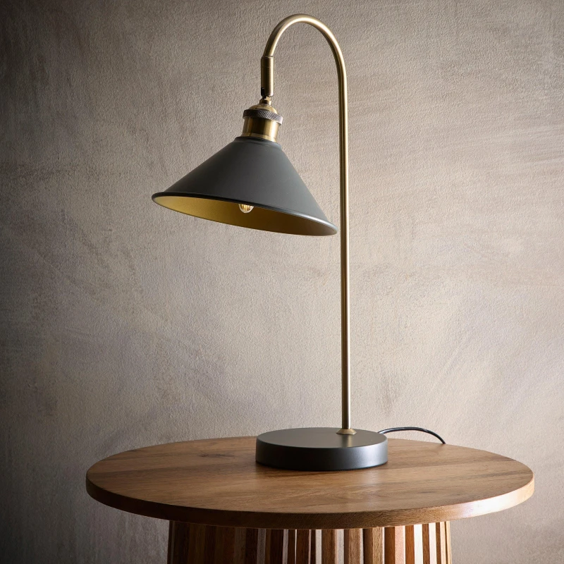Image of K Living Derby Antique Brass and Charcoal Table Lamp Antique Brass / unisex One Size