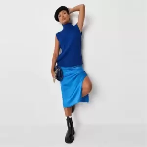 image of Missguided Satin Bias Cut Midi Slip Skirt - Blue