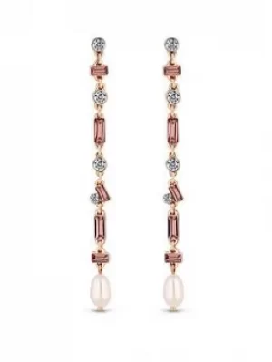 image of Mood Rose Gold Plated Pink Crystal Pearl Long Drop Earrings