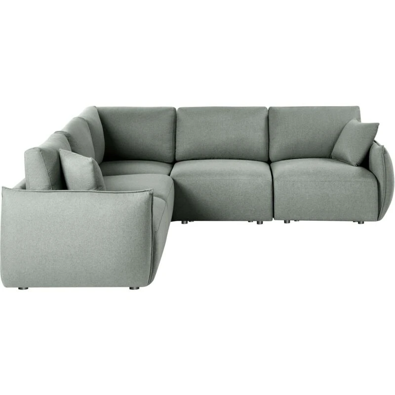 Image of Beliani Modular Corner Sofa 5 Seater Mesnali Fabric Green Right Hand