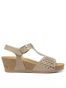 image of Hotter Hotter Melissa T-bar Wedge Sandals - Taupe, Brown, Size 4, Women