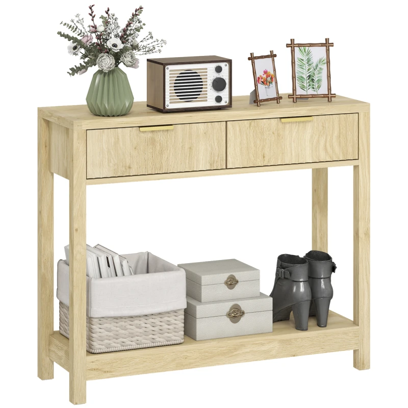 Image of HOMCOM HOMCOM Modern Console Table with Fluted Panel Drawers, Narrow Hallway Table in Natural Natural One Size Unisex 5063603169289