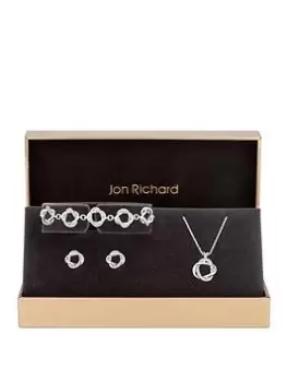 Image of Jon Richard Silver Plated Twist Polished And Pave Trio Set - Gift Boxed