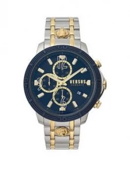 Versus Versace Blue And Gold Detail Chronograph Dial Two Tone Stainless Steel Bracelet Mens Watch