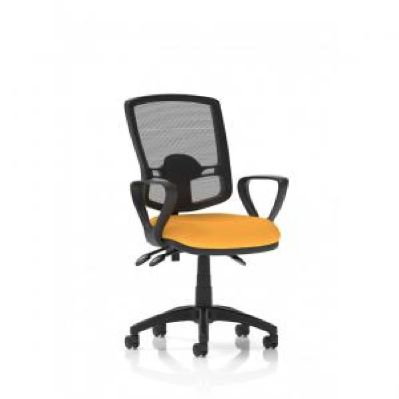Image of Eclipse Eclipse Plus III Lever Task Operator Chair Deluxe Mesh Back With Bespoke Colour Seat With Loop Arms In Senna Yellow KCUP1688