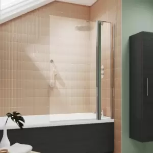 image of Pacific Square Hinged Bath Screen with Fixed Panel 1435mm h x 1005mm w - 6mm Glass - Nuie