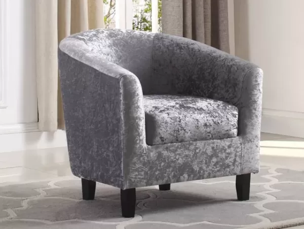 image of Seconique Hammond Silver Crushed Velvet Fabric Tub Chair