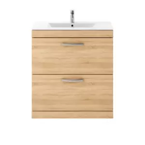 image of Nuie Athena 800 Floor Standing 2-drawer Vanity & Minimalist Basin - Natural Oak