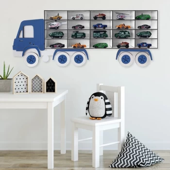 image of Kamyon - White, Blue White Blue Decorative MDF Wall Shelf