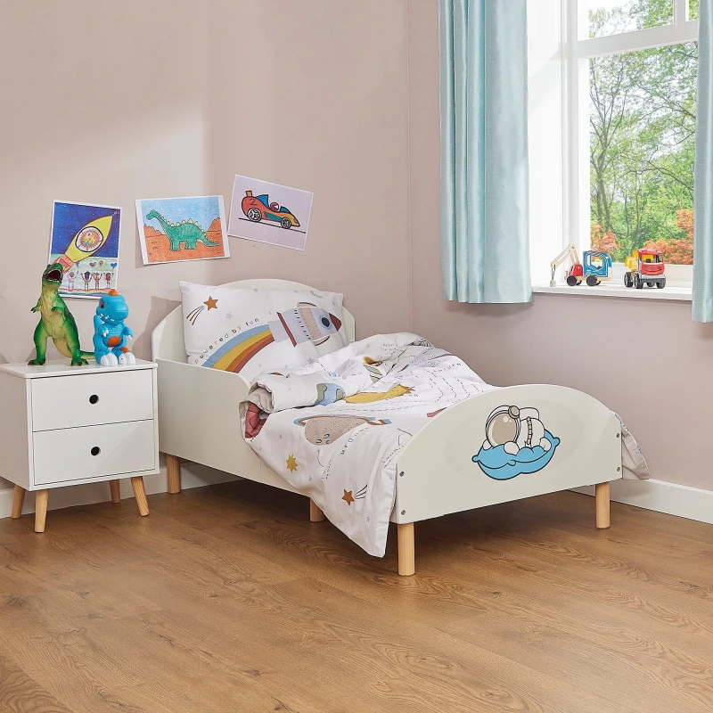 Image of Liberty House Toys Space Theme Toddler Bed in White Size: Cot Bed White Unisex Cot Bed