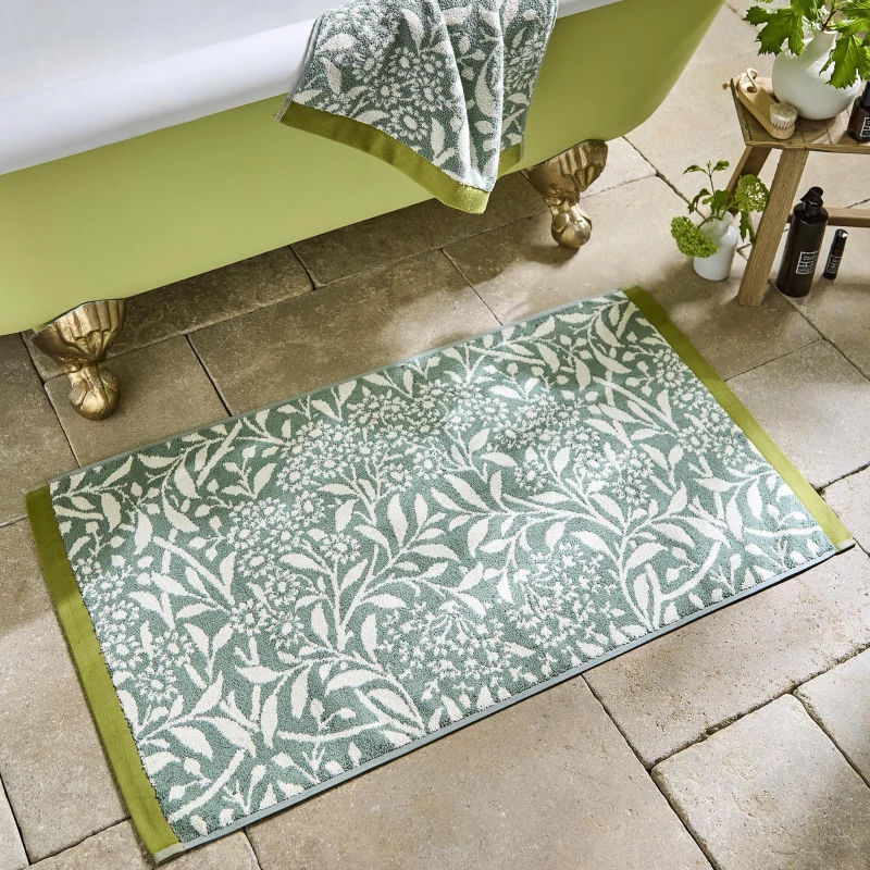 Image of William Morris At Home Michaelmas Daisy Bath Mat 50cm x 90cm Sage