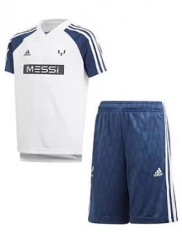 image of Boys, adidas Messi Sumer Suit, Blue/White, Size 3-4 Years