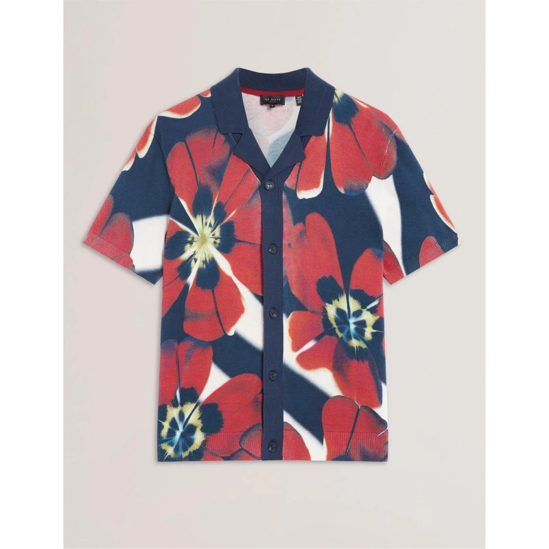 Image of Ted Baker Mens Short Sleeve Floral Knitted Top Multicol male S (2)