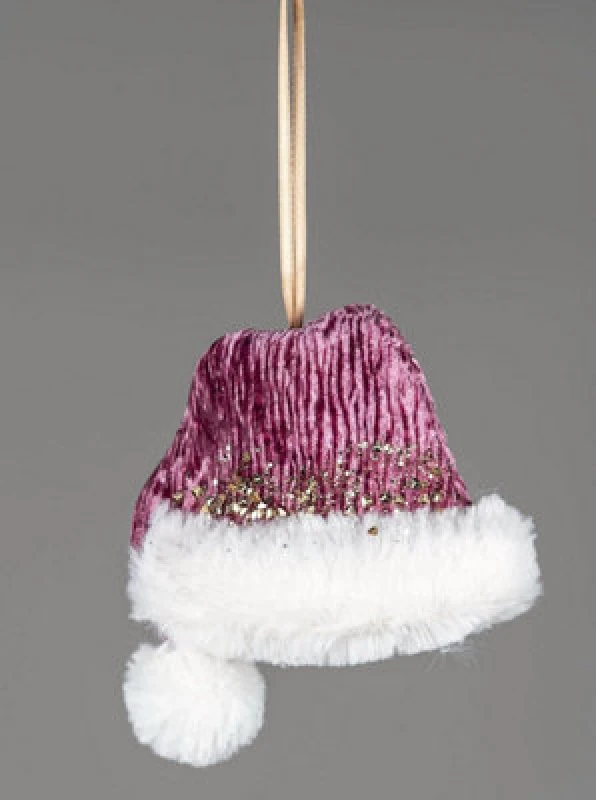 Image of Shatchi Pink Burgundy Mini Santa Hat 13X12Cm - Christmas Tree Hanging Decorations Ornaments