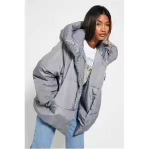 image of I Saw It First Funnel Neck Oversized Padded Jacket - Grey