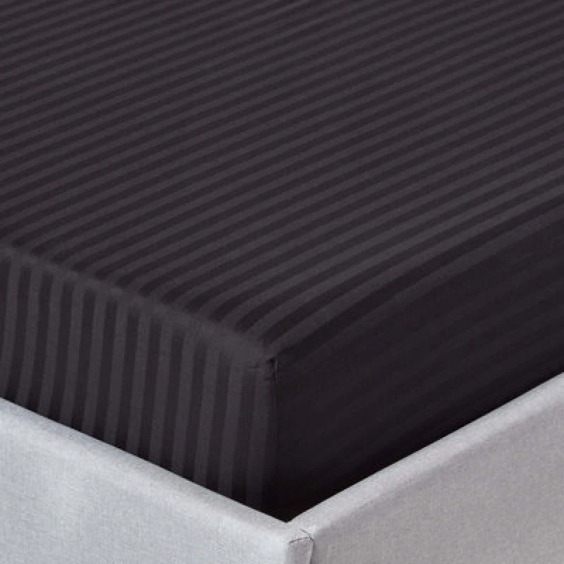 Image of Homescapes Black Egyptian Cotton Satin Stripe Fitted Sheet 330 Tc, Small Double