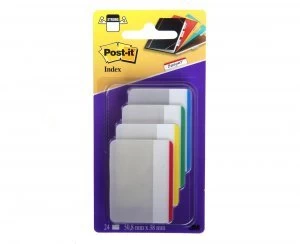 Image of 3M Post It Index Flat Tabs 51x38mm Pack of 24 Assorted