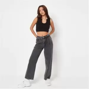 image of Missguided Petite Loose Fit Denim Jeans - Black