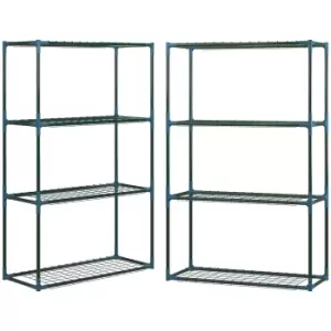 Image of Outsunny Modern Plant Stand Set of 2, 4-Tier Planter Holder with Steel Frame, Outdoor Flower Display Rack for Potted Plants Balcony Decor, Green