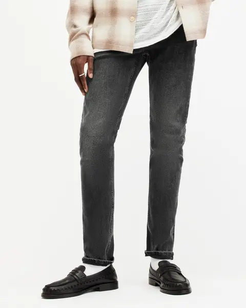 Image of AllSaints Mens Cotton Traditional Cigarette Skinny Jeans, Black, Size: 30/L30
