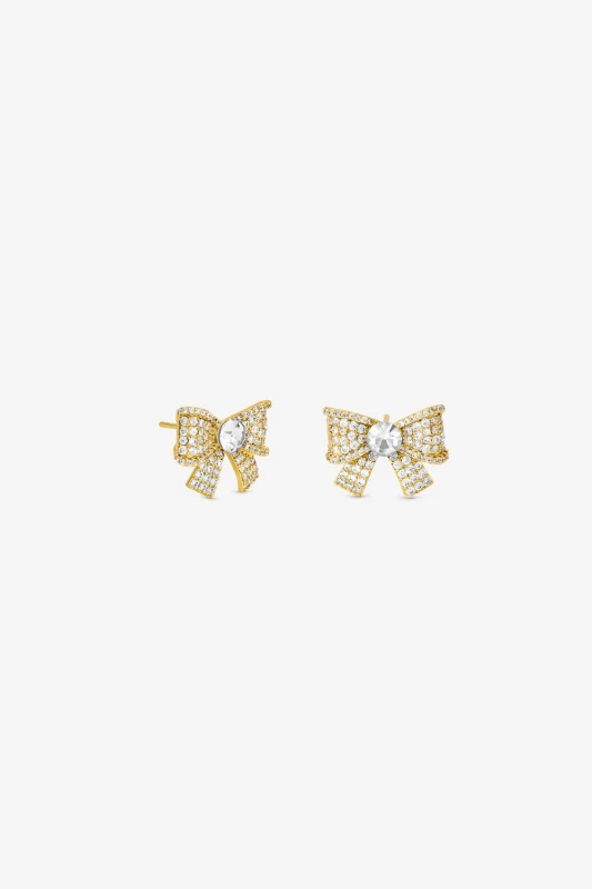 Image of Jon Richard Womens Gold Plated & Pave & Crystal Bow Earrings Gold Female One Size