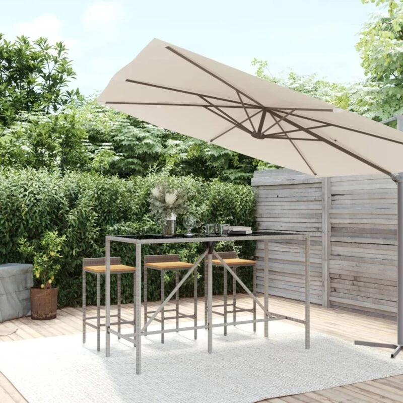 Image of VIDAXL Bar Table with Glass Top Grey 180x70x110cm Poly Rattan Vidaxl 362592