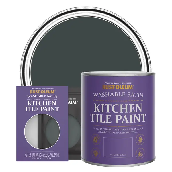 image of Rust-Oleum Kitchen Tile Paint, Satin Finish - BLACK SAND - 750ml