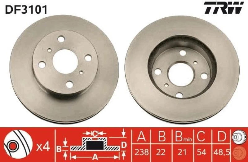 Image of TRW DF3101 Brake disc Vented Brake Disc (82)