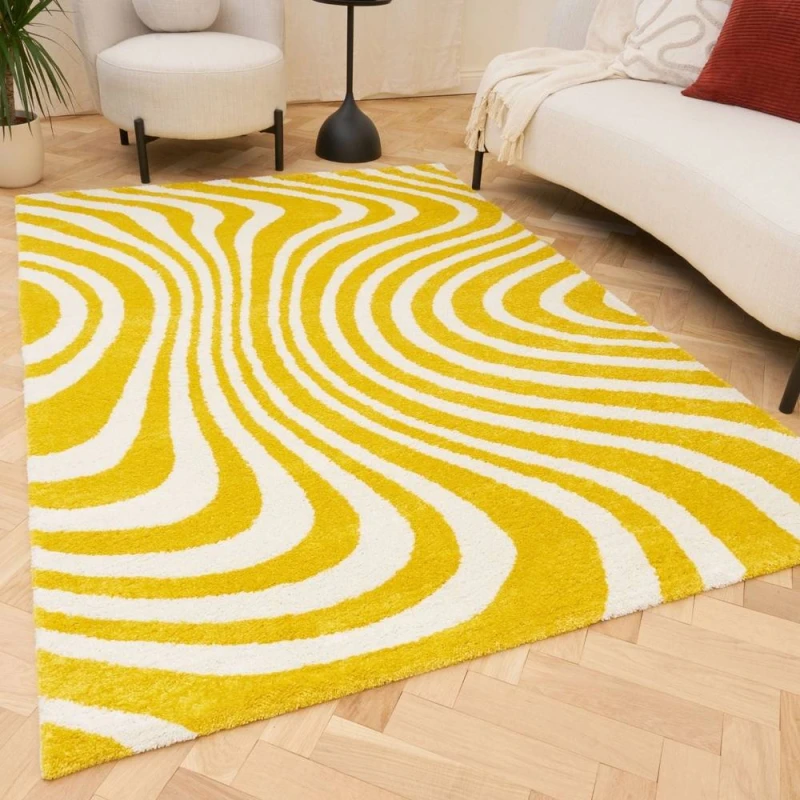 Image of THE RUGS Joli Striped Soft & Dense Pile Living Room & Bedroom Rug in Yellow Size: 80cm x 150cm Yellow Unisex 80cm x 150 cm