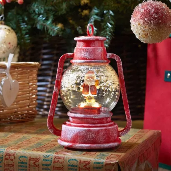 image of 22cm Battery Operated Light up SnowFall Santa Lamp Lantern Decoration