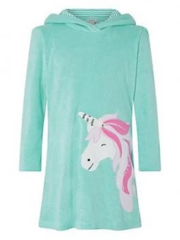 Monsoon Girls Leila Unicorn Towelling Dress - Turquoise Size Age: 9-10 Years, Women