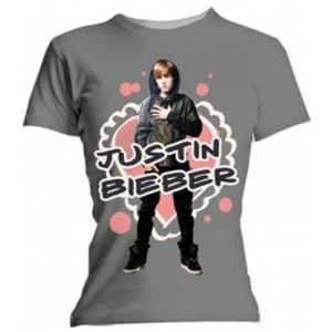 image of Justin Bieber Cut Out Hearts Skinny Grey T Shirt: Large