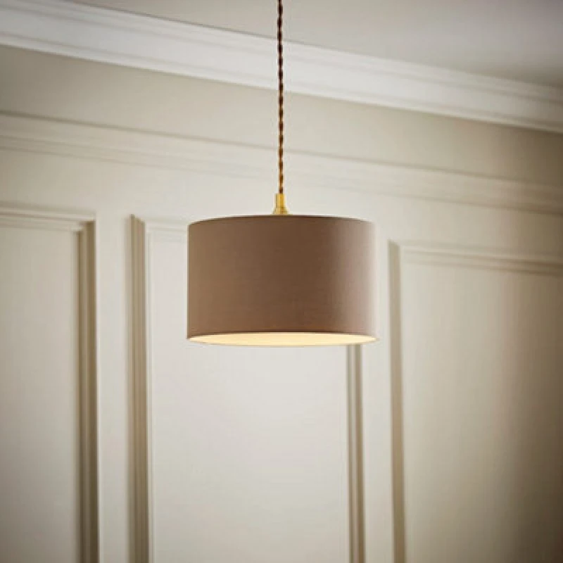 Image of Valuelights Reni Taupe Fabric Drum Ceiling Lamp Shade (D)25Cm