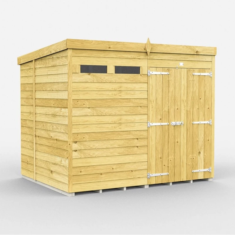 Image of Buttercup Farm 8 x 6 Feet Pent Security Shed - Double Door - L178 x W243 x H201cm in Brown Brown Unisex