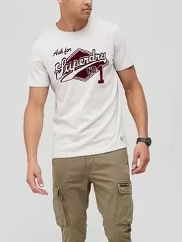 Image of Superdry Vintage Script T-Shirt - Oat, Oat Size M Men