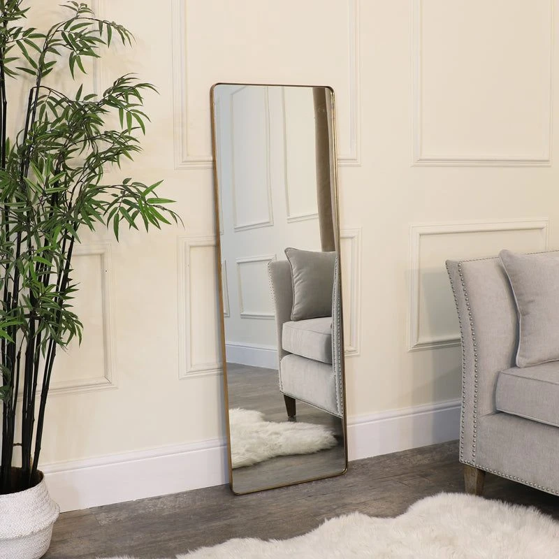 Image of Melody Maison Large Brushed Gold Wall / Floor / Leaner Mirror 47cm X 142cm Metallic Gold