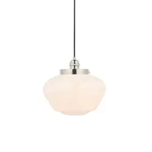 Image of Polished Nickel Ceiling Pendant Light Opal Glass Shade Hanging Lighting Fixture