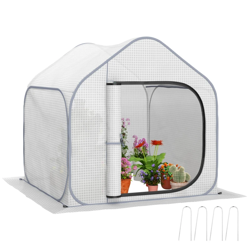 Image of Outsunny Mini Pop Up Greenhouse w/ Reinforced PE Cover, Zipper Door, White White