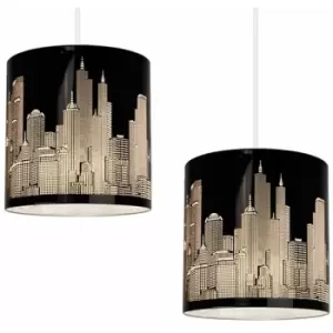 image of Minisun - 2 x New York Skyline Ceiling Pendant Shades - Black