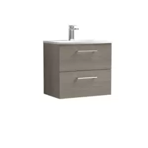 image of Nuie Arno 600mm Wall Hung 2 Drawer Vanity & Curved Basin Solace Oak