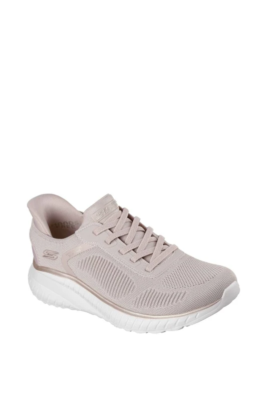 Image of Skechers Womens Engineered Knitted Bungee Slip-On Runners Natural/Gold female 4 (37)