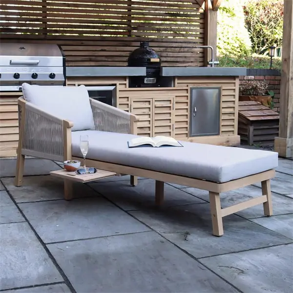 Image of Royalcraft Roma Rope Sun Lounger with side table - Beige One Size
