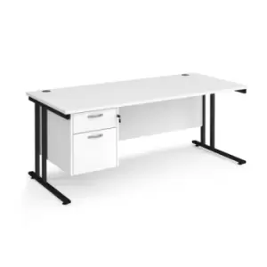 image of Office Desk Rectangular Desk 1800mm With Pedestal White Top With Black Frame 800mm Depth Maestro 25 MC18P2KWH